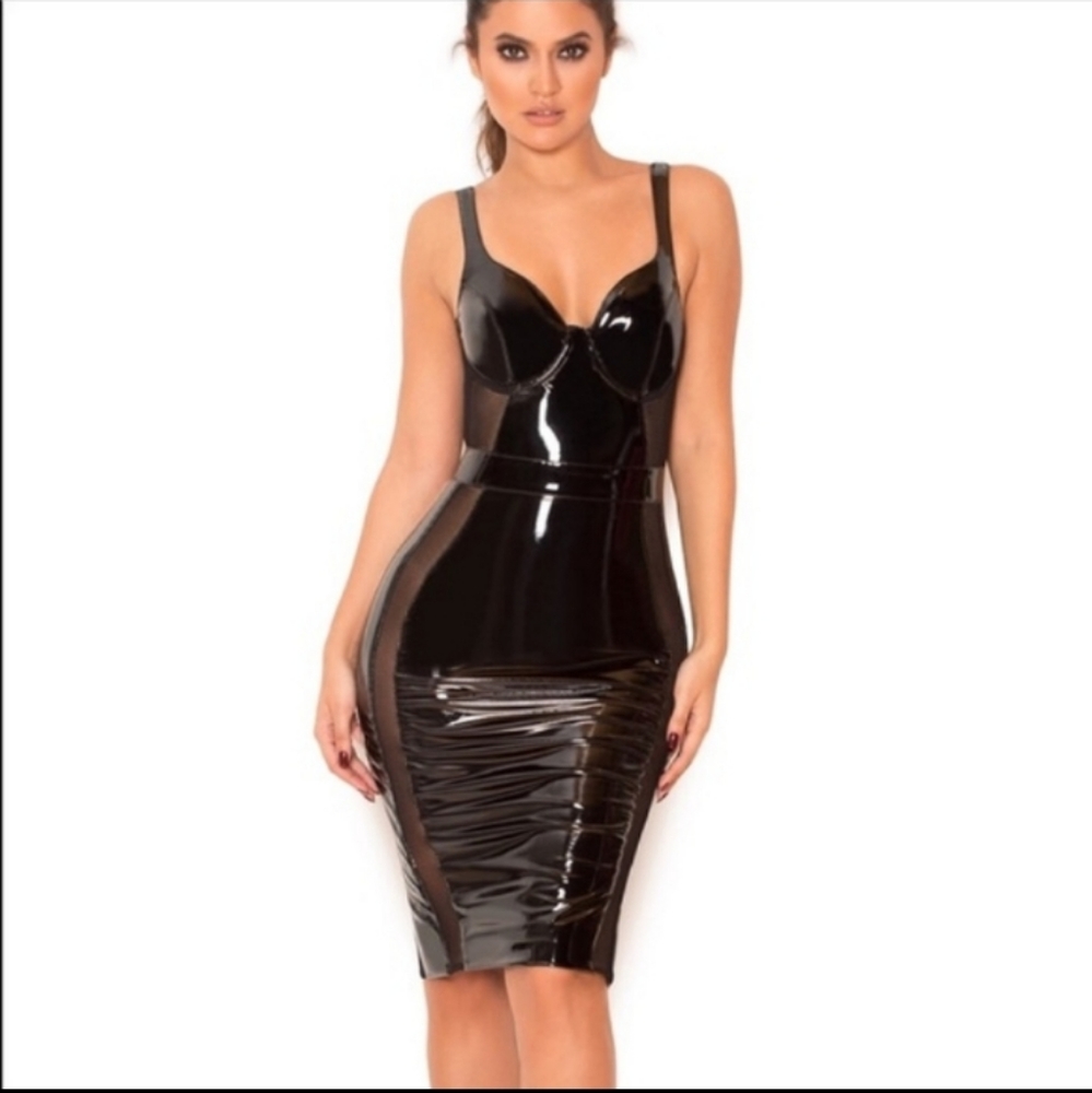 House of CB Firalla Black Vegan Leather Dress REPOSHING